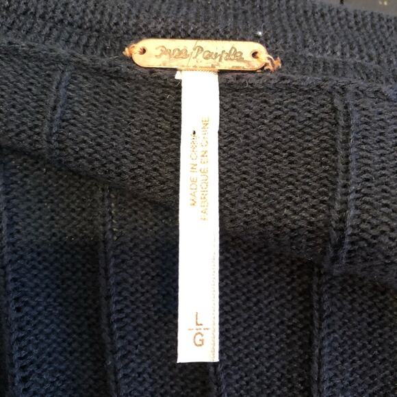 Free People dark blue ribbed linen blend long cardigan size Large - Picture 7 of 12